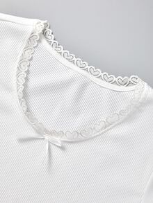 Girls 2pcs Lace Trim Bow Detail Tee - Multicolor - View 5