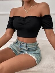 Off Shoulder Lettuce Trim Top