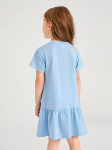 SHEIN Vestido sólido de volante para niña joven - Celeste - Ver 2