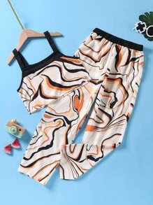 女孩大理石圖案吊帶上衣和褲子 - 彩色 - 查看 1