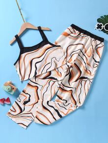 女孩大理石圖案吊帶上衣和褲子 - 彩色 - 查看 2