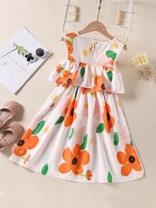 女孩印花荷葉邊連衣裙 - 彩色 - 查看 2