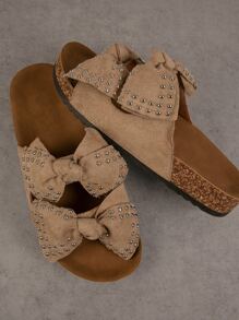 Dép bệt Nữ Nơ Bướm màu trơn Sẵn sàng - Màu Khaki - Xem 1