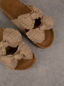 Dép bệt Nữ Nơ Bướm màu trơn Sẵn sàng - Màu Khaki - Xem 2