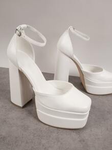 SHUZIA Giày cao gót Nữ Khóa màu trơn Dây đeo mắt cá chân Thanh lịch - trắng - Xem 2