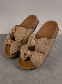 Dép bệt Nữ Nơ Bướm màu trơn Sẵn sàng - Màu Khaki - Xem 3