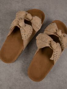 Dép bệt Nữ Nơ Bướm màu trơn Sẵn sàng - Màu Khaki - Xem 4