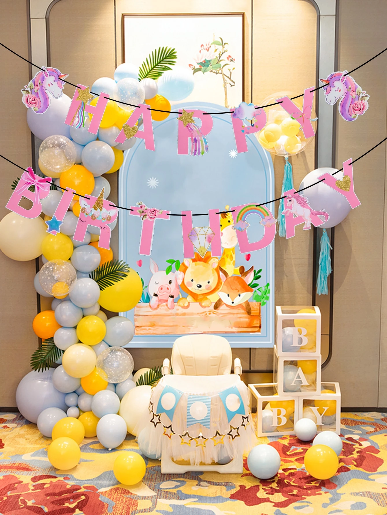 1セット 漫画ユニコーン 誕生日 バナー