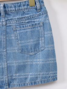 女孩條紋圖案直筒牛仔短裙 - 淺色水洗藍 - 查看 6