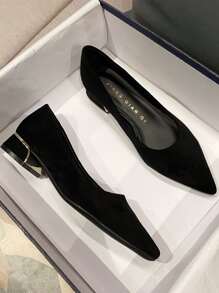 Fall/Winter Minimalist Point Toe Suedette Flats - Black - View 1