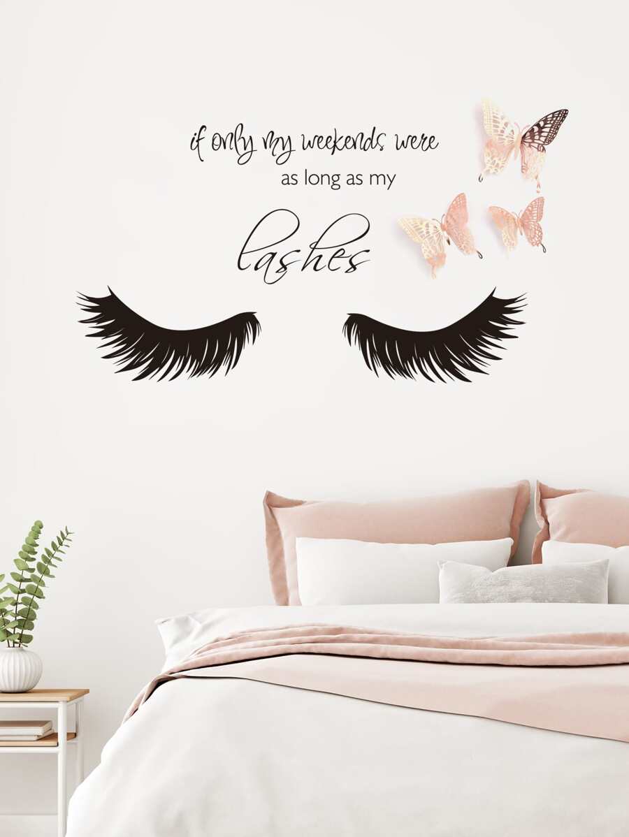 12pcs/set Butterfly Sticker & Eyelash Wall Sticker, Wall Art Decoration For Living Room, Bedroom - Multicolor - View 1