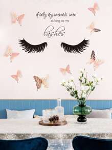 12pcs/set Butterfly Sticker & Eyelash Wall Sticker, Wall Art Decoration For Living Room, Bedroom - Multicolor - View 4