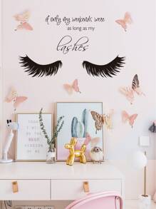 12pcs/set Butterfly Sticker & Eyelash Wall Sticker, Wall Art Decoration For Living Room, Bedroom - Multicolor - View 5