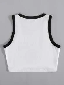 SHEIN Unity Eagle & Letter Graphic Contrast Binding Tank Top - White - View 2