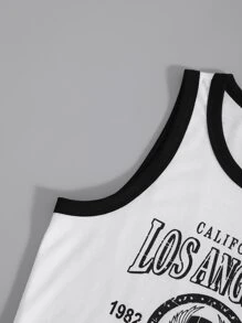 SHEIN Unity Eagle & Letter Graphic Contrast Binding Tank Top - White - View 4