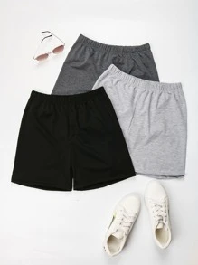 SHEIN Unity 3pcs Solid Elastic Waist Biker Shorts - Multicolor - View 1