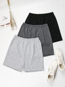 SHEIN Unity 3pcs Solid Elastic Waist Biker Shorts - Multicolor - View 3
