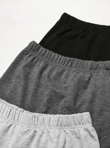 SHEIN Unity 3pcs Solid Elastic Waist Biker Shorts - Multicolor - View 5