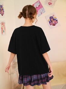 SHEIN Teen Girls Figure & Letter Graphic Drop Shoulder Tee