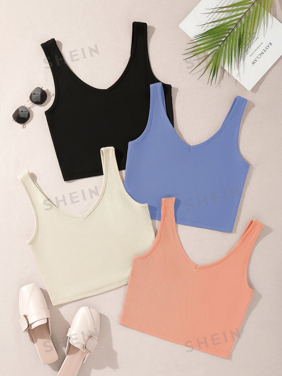 SHEIN Unity 4 Stücke Tank Top mit Rippenstrick - Verschiedenfarbig - Übersicht 1