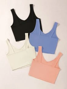SHEIN Unity 4pcs Solid Ribbed Knit Tank Top - Multicolor - View 2