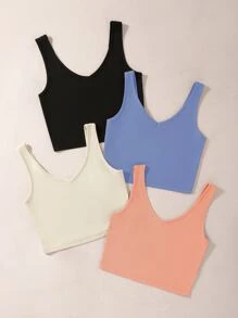 SHEIN Unity 4pcs Solid Ribbed Knit Tank Top - Multicolor - View 3