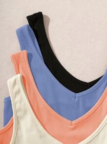 SHEIN Unity 4pcs Solid Ribbed Knit Tank Top - Multicolor - View 4
