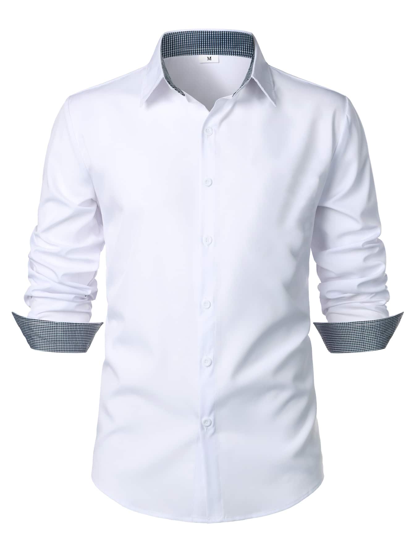 Manfinity Áo sơ mi Nam Nút phía trước màu trơn Công việc - trắng - Xem 1