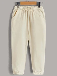 SHEIN Quần bé trai Dây kéo Túi màu trơn Giải trí - Màu be - Xem 1