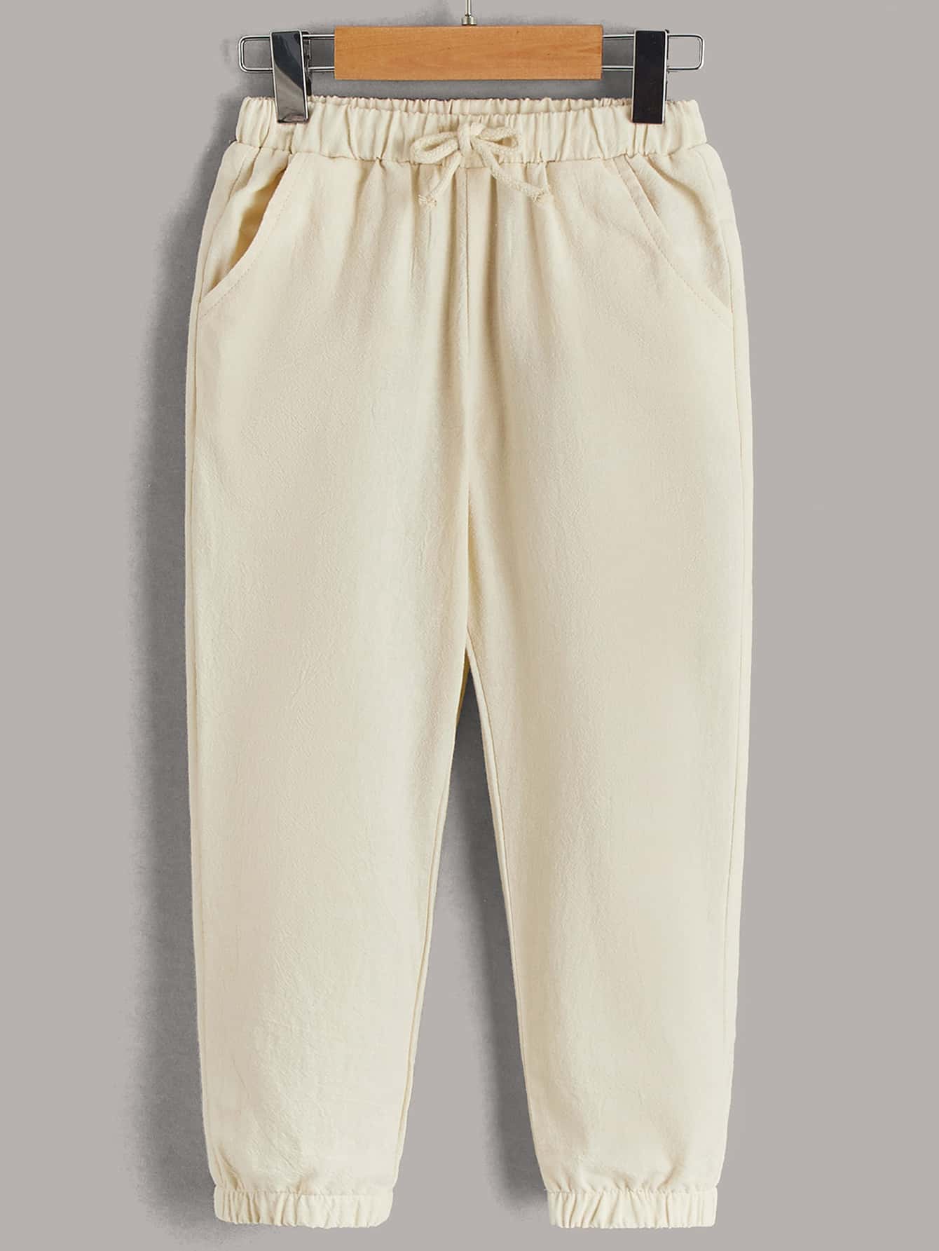 SHEIN Quần bé trai Dây kéo Túi màu trơn Giải trí - Màu be - Xem 1