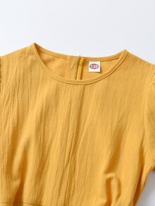 Đầm Gái Thắt lưng màu trơn Dễ thương - Màu vàng - Xem 8