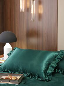 3pcs Satin Duvet Cover Set, Imitation Silk Bedding Set, Solid Color Quilt Cover Set (1pc Duvet Cover And 2pcs Pillowcases) - Green - View 4