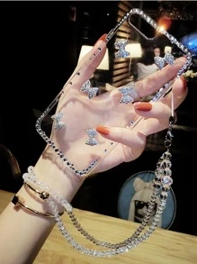 Cell Phone Lanyards Rhinestone Bowknot Decor Clear Rhinestone Phone Case Compatible With IPhone 11,IPhone 13,IPhone 14 Pro Max - Clear - View 2