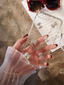 Cell Phone Lanyards Rhinestone Bowknot Decor Clear Rhinestone Phone Case Compatible With IPhone 11,IPhone 13,IPhone 14 Pro Max - Clear - View 6