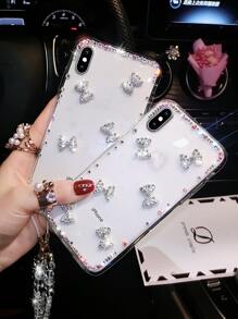 Cell Phone Lanyards Rhinestone Bowknot Decor Clear Rhinestone Phone Case Compatible With IPhone 11,IPhone 13,IPhone 14 Pro Max - Clear - View 7