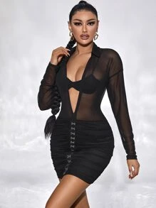 Đầm Xù cắt màu trơn Gợi cảm - màu đen - Xem 3