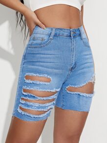 High Waist Ripped Denim Shorts