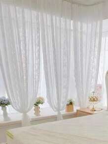 Rèm cửa đơn thêu ren - trắng - Xem 2