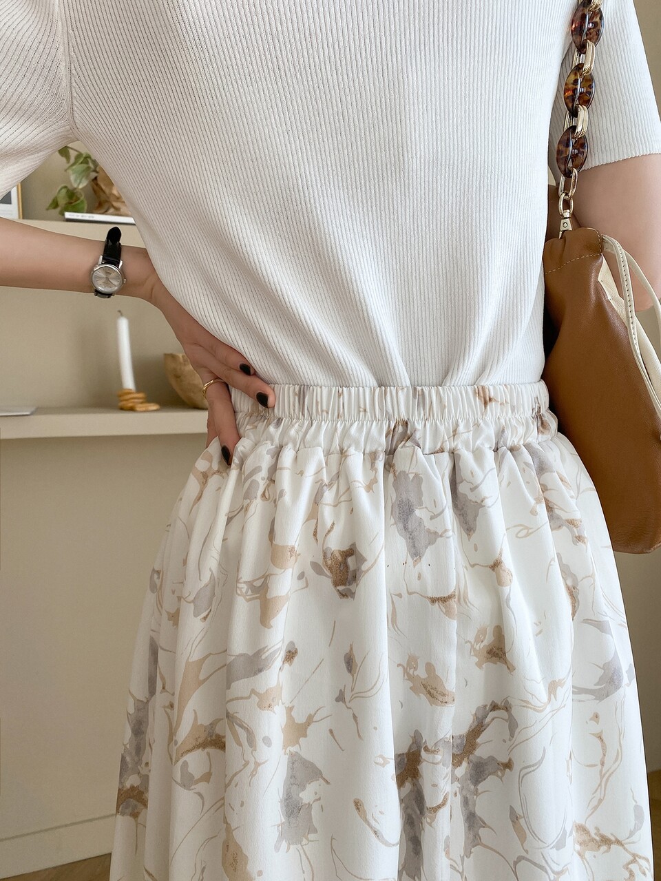 Allover Print Elastic Waist Skirt,Ruffle