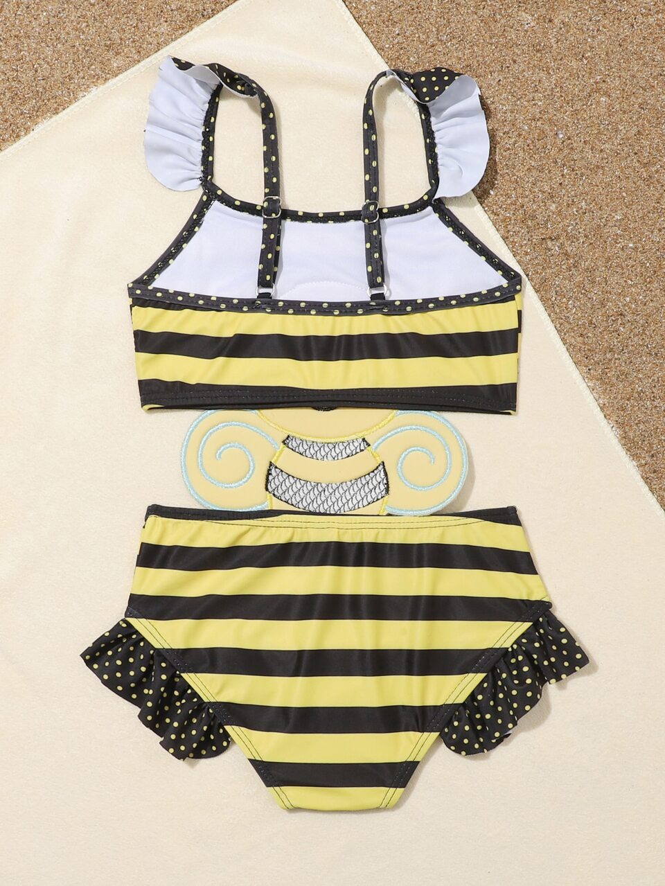 Young Girl Cartoon Bee Frill Trim One Piece Swimsuit