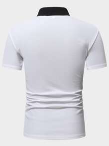 Manfinity Men Letter Embroidery Contrast Side Seam Polo Shirt - White - View 2