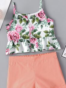 Bộ thời trang bé gái Viên lá sen Nút phía trước Hoa Dễ thương - Nhiều màu - Xem 5