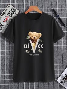 Manfinity Tops Nam Hoạt hình Lá thư Giải trí - màu đen - Xem 1