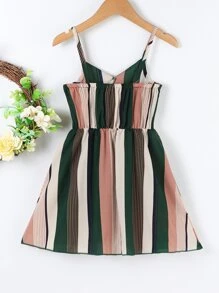 SHEIN Toddler Girls Block Striped Ruffle Trim Wrap Hem Cami Dress - Multicolor - View 2