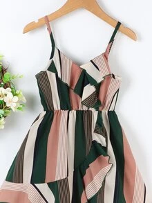 SHEIN Toddler Girls Block Striped Ruffle Trim Wrap Hem Cami Dress - Multicolor - View 3