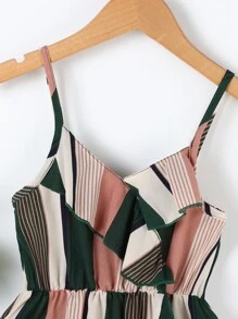 SHEIN Toddler Girls Block Striped Ruffle Trim Wrap Hem Cami Dress - Multicolor - View 4
