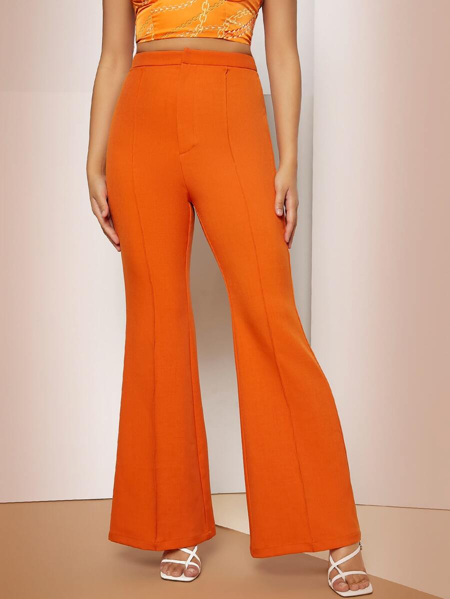 SHEIN Neon Orange Flare Leg Suit Trousers - Orange - View 1