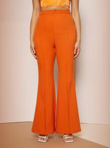 SHEIN Neon Orange Flare Leg Suit Trousers - Orange - View 4