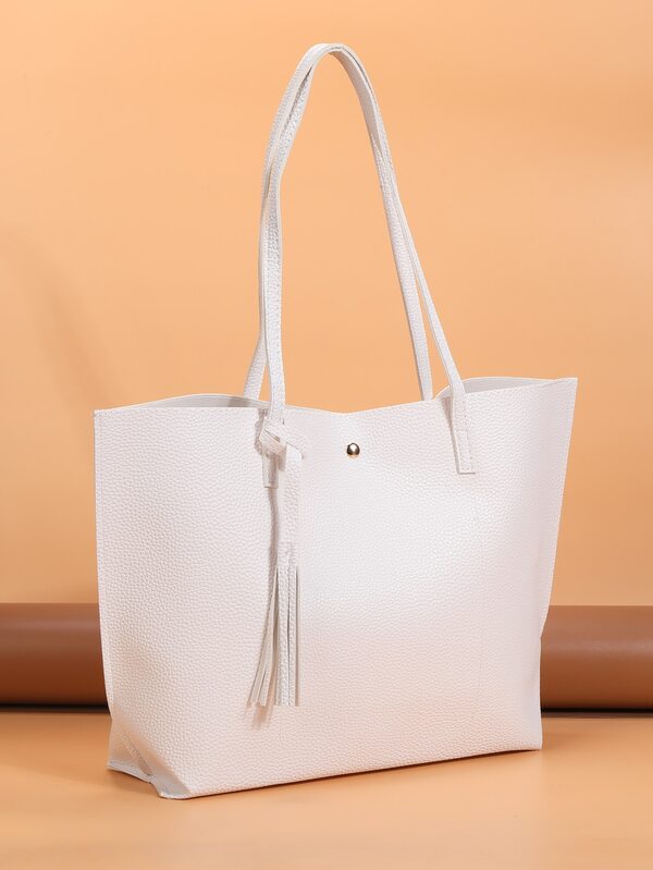Pebble Embossed Tassel Decor Tote Bag SHEIN USA