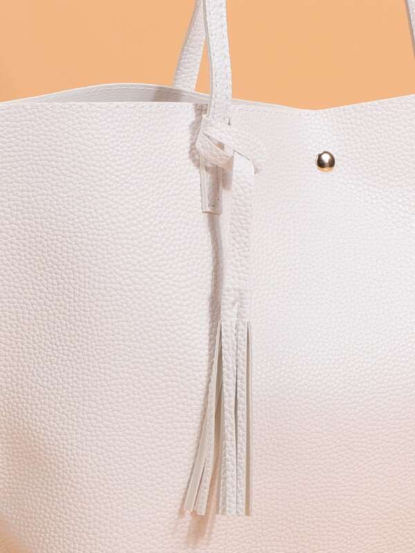 Pebble Embossed Tassel Decor Tote Bag SHEIN USA